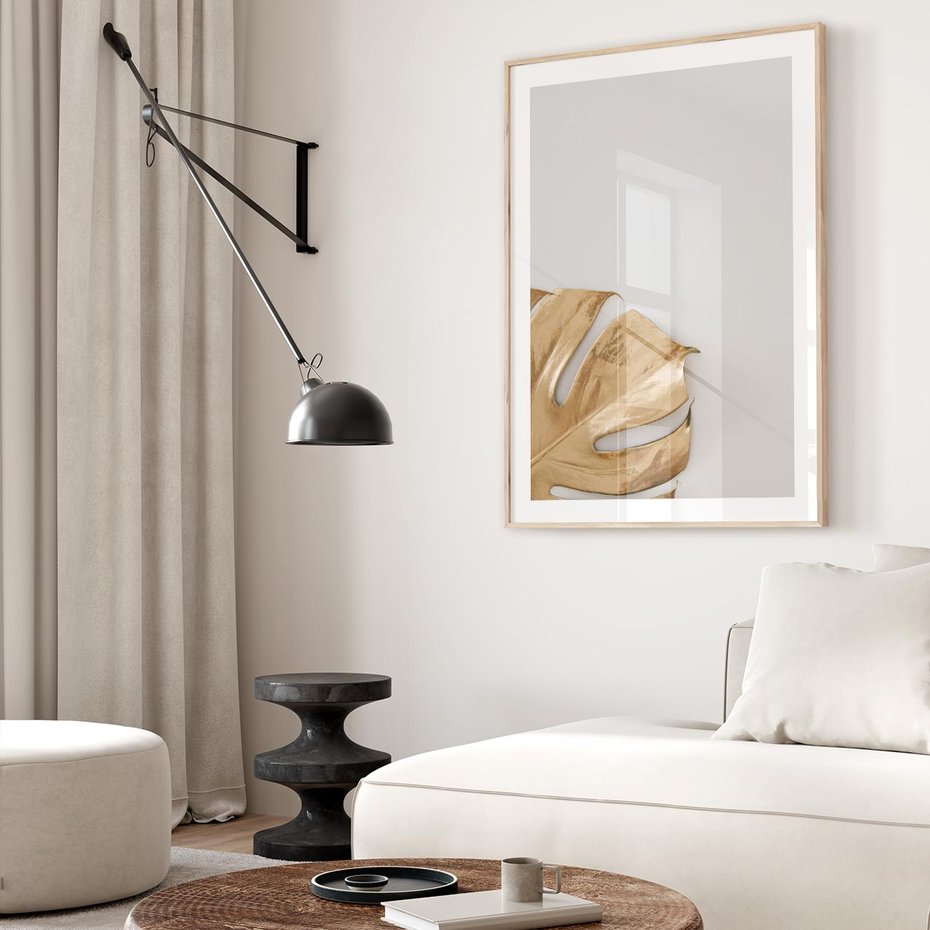 Plakat w ramie 40x50 - Natury Szlachetność - złote, liście - rama drewno