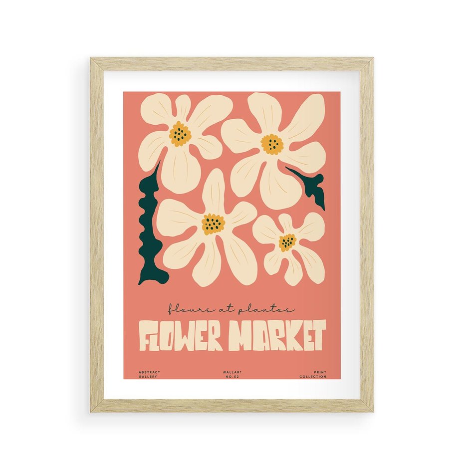 Plakat w ramie 40x50 - Szkicowane Kolorowe Uczucia - kwiatowa kompozycja, minimalizm - rama drewno