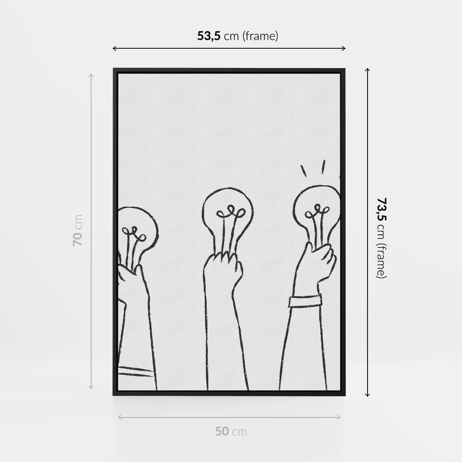 Obraz w ramie 50x70 - Idea w Rękach - szkic, grafika - rama czarna