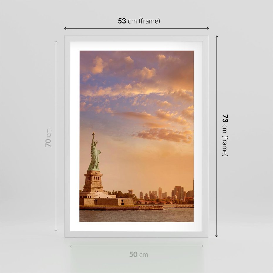 Plakat w ramie 50x70 - Statua wolności w Nowym Jorku - Nowy Jork, statua - rama biała