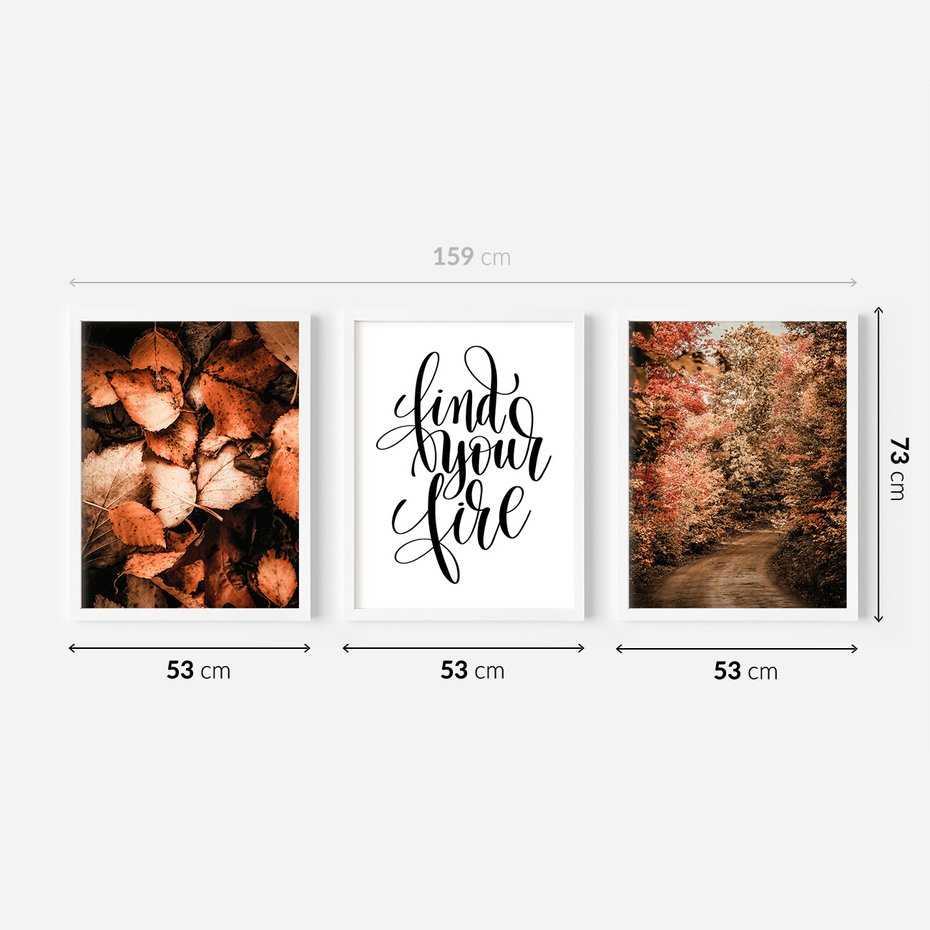 Zestaw obrazy w ramie 50x70 galeria - Jesień, typografia, napis - rama biała