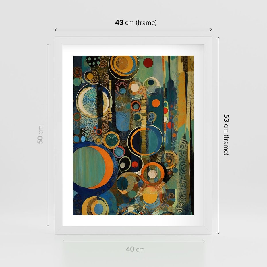 Plakat w ramie 40x50 - Wibracje Wymyślnych Form - abstrakcyjny obraz, mnogość kolorów - rama biała