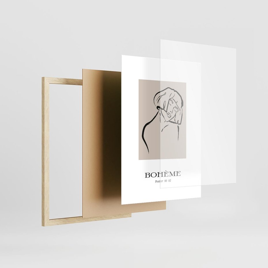 Plakat w ramie 30x40 - Echa Nieznanych Konturów - boho plakat, typografia - rama drewno