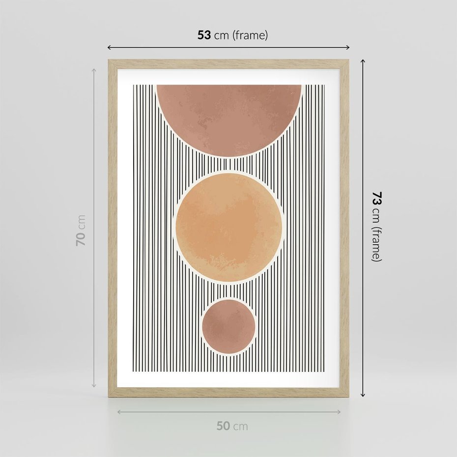 Plakat w ramie 50x70 - Taniec Linii - abstrakcyjna nowoczesna sztuka, koła okręgi - rama drewno