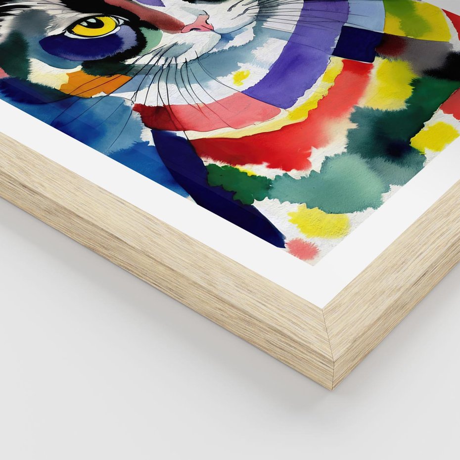 Plakat w ramie 40x50 - Koci Przyjaciel - abstrakcyjny obraz, akwarela - rama drewno