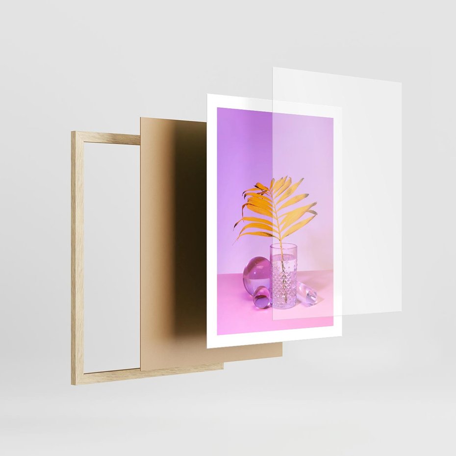 Plakat w ramie 50x70 - Minimalizm i Urok Natury - liście, pastele - rama drewno