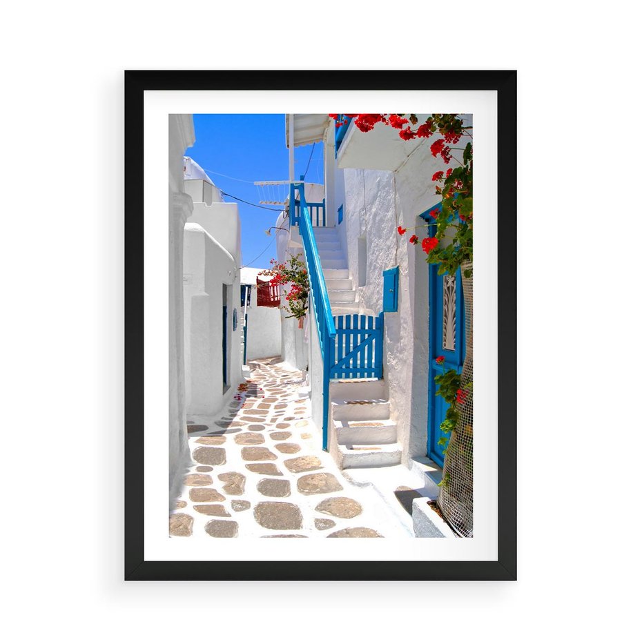 Plakat w ramie 50x70 - Santorini: urok Grecji - Santorini, Grecja - rama czarna