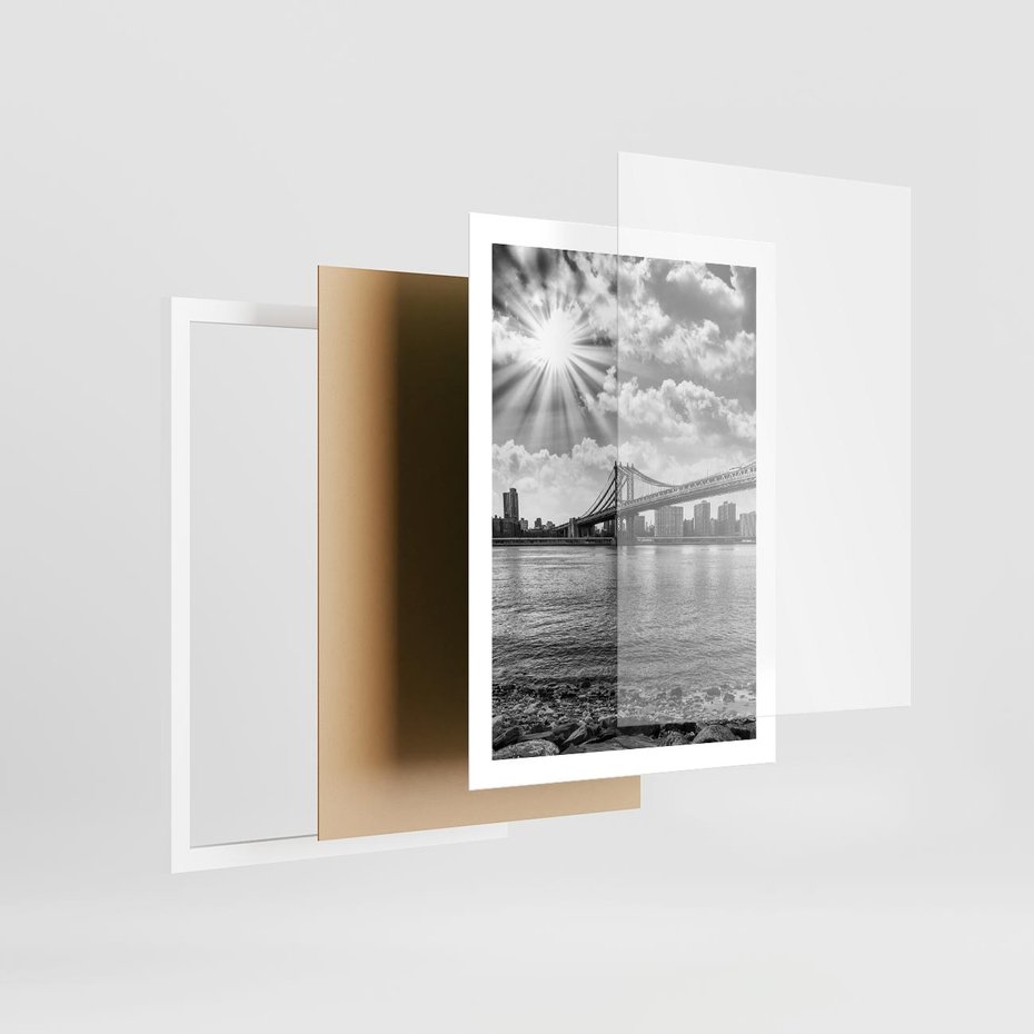 Plakat w ramie 50x70 - Most w Mieście - most, miasto - rama biała