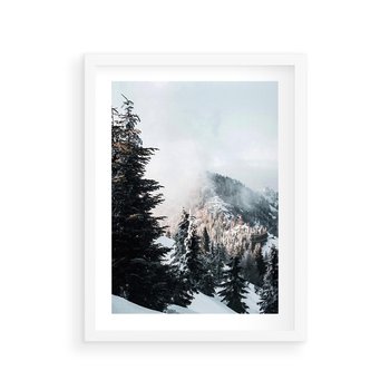 Plakat w ramie 50x70 - Góry, Las i Śnieg na Obrazie - góry, las - rama biała