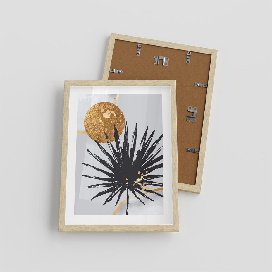 Plakat w ramie 30x40 - Sztuka Palmy - palma, czarna grafika - rama drewno