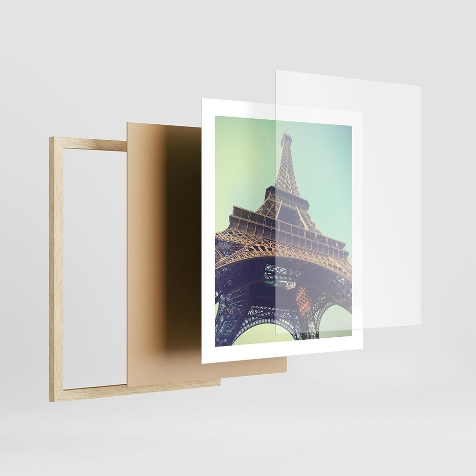 Plakat w ramie 40x50 - Wieża Eiffla w czarno-białej odsłonie - Eiffla, Paryż - rama drewno