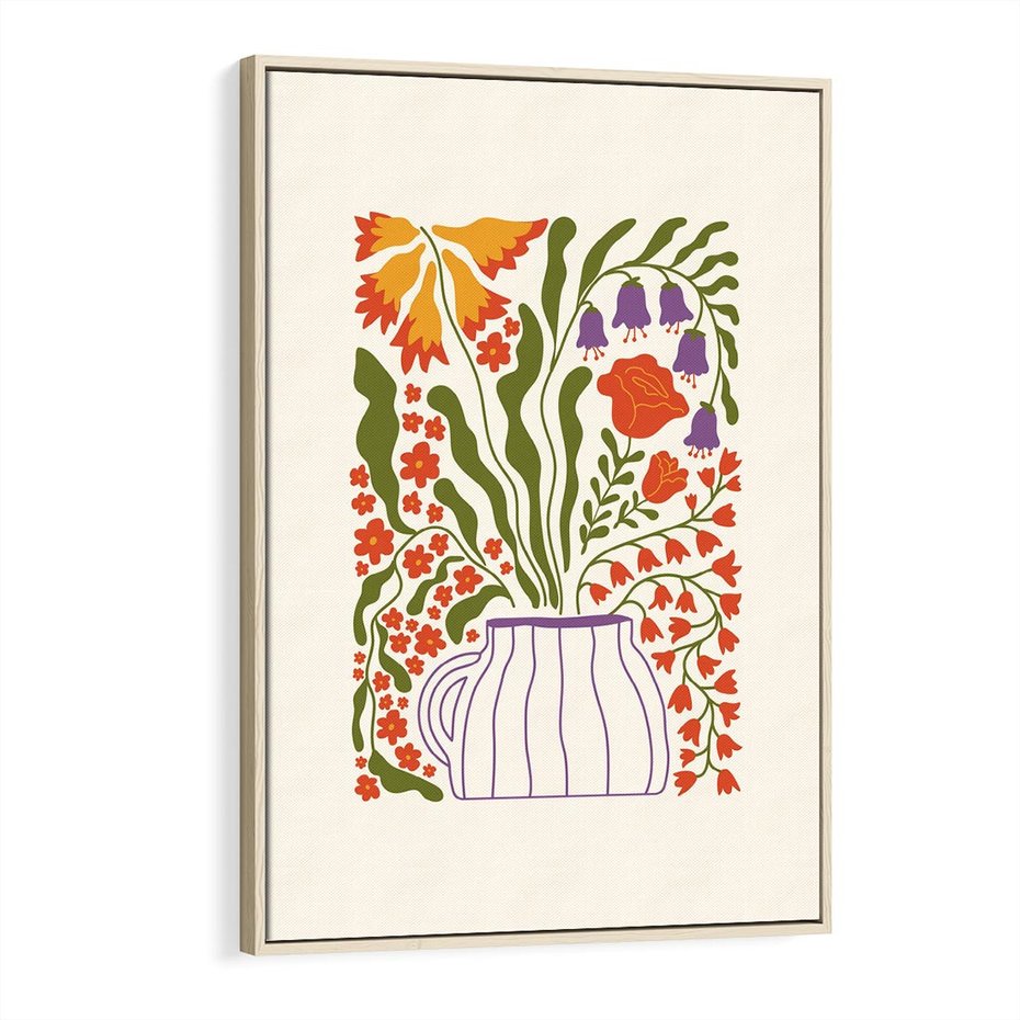 Obraz w ramie 80x120 - Świeżość Kwiatów - kwiaty w wazonie, minimalistyczna kompozycja - rama drewno