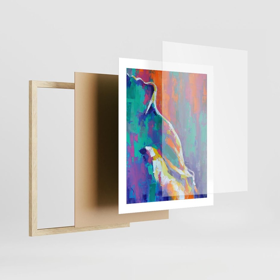 Plakat w ramie 40x50 - Olejne Wibrujące Emocje - abstrakcyjny obraz, różne kolorowe maźnięcia pędzla - rama drewno