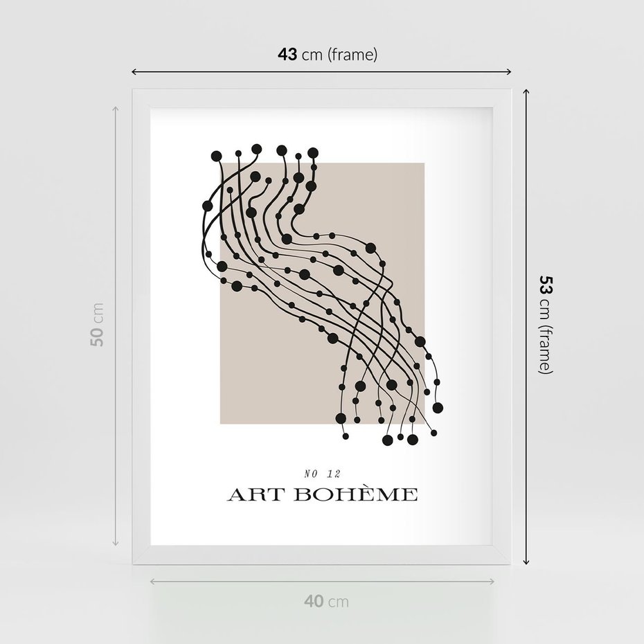 Plakat w ramie 40x50 - Migocące Konstrukcje Abstrakcji - sztuka minimalizmu, biało czarna rycina - rama biała