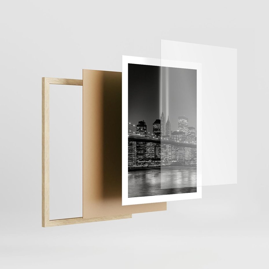 Plakat w ramie 50x70 - Miasto ożywione nocą - miasto, noc - rama drewno