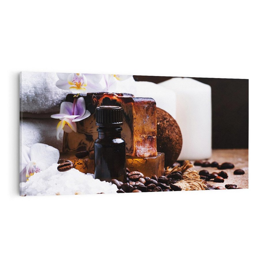 Obraz na płótnie 100x50 - Kawa i kwiaty w SPA - kawa, kwiat