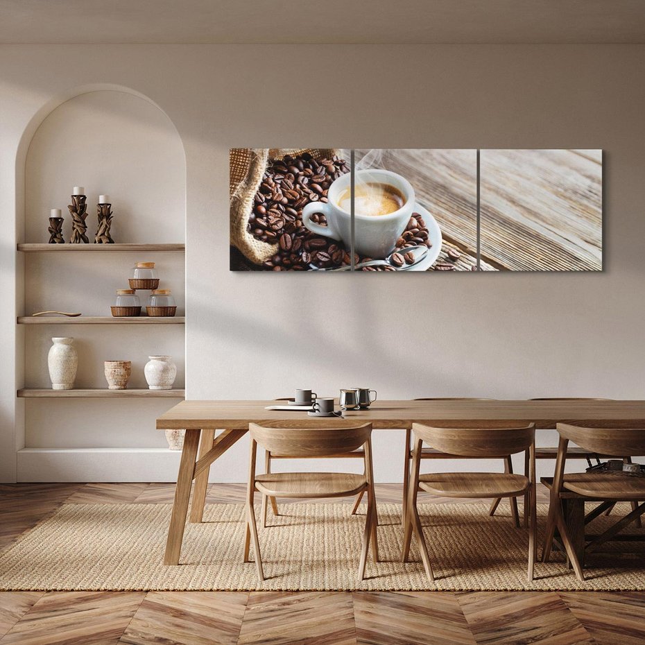 Obraz na płótnie 150x50 - Kawa w filiżance: aromatyczna chwila - kawa, filiżanka