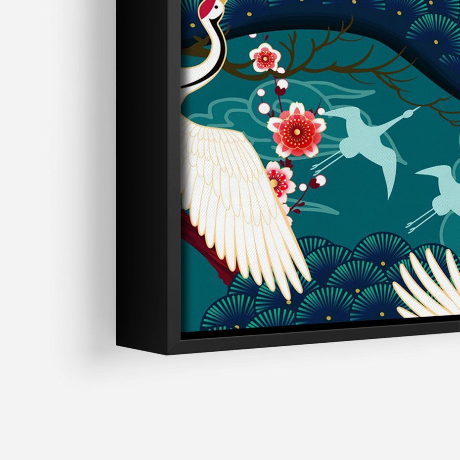 Obraz w ramie 50x70 - Żurawie Wachlarze - orientalne japońskie żurawie, grafika - rama czarna