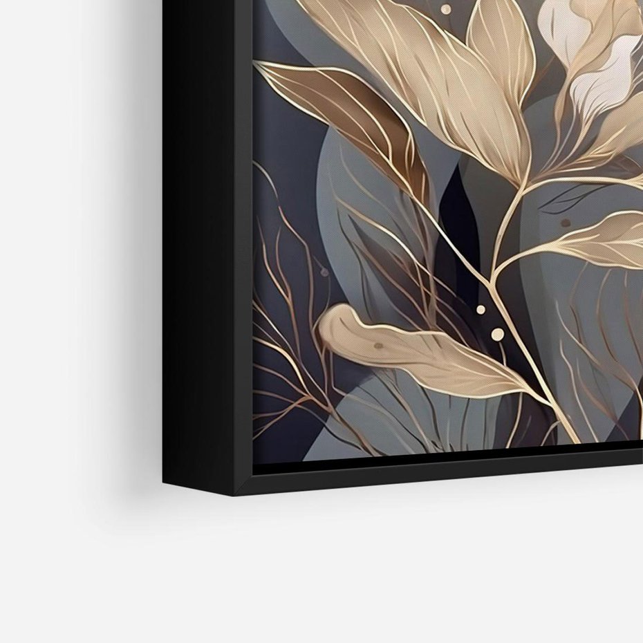 Obraz w ramie 70x50 - Ekspresjonistyczny deszcz uczuć - grafika, złote kwiaty - rama czarna