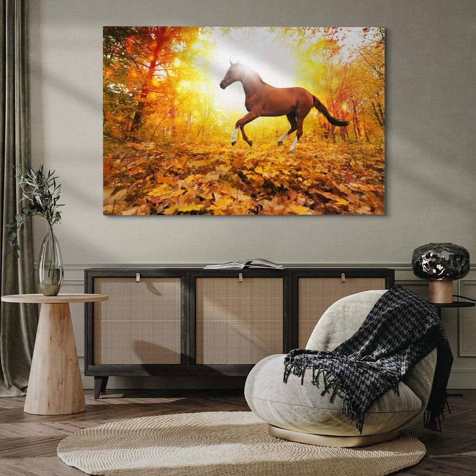 Obraz na płótnie 70x50 - Moc konia w zachodzie słońca - koń, słońce