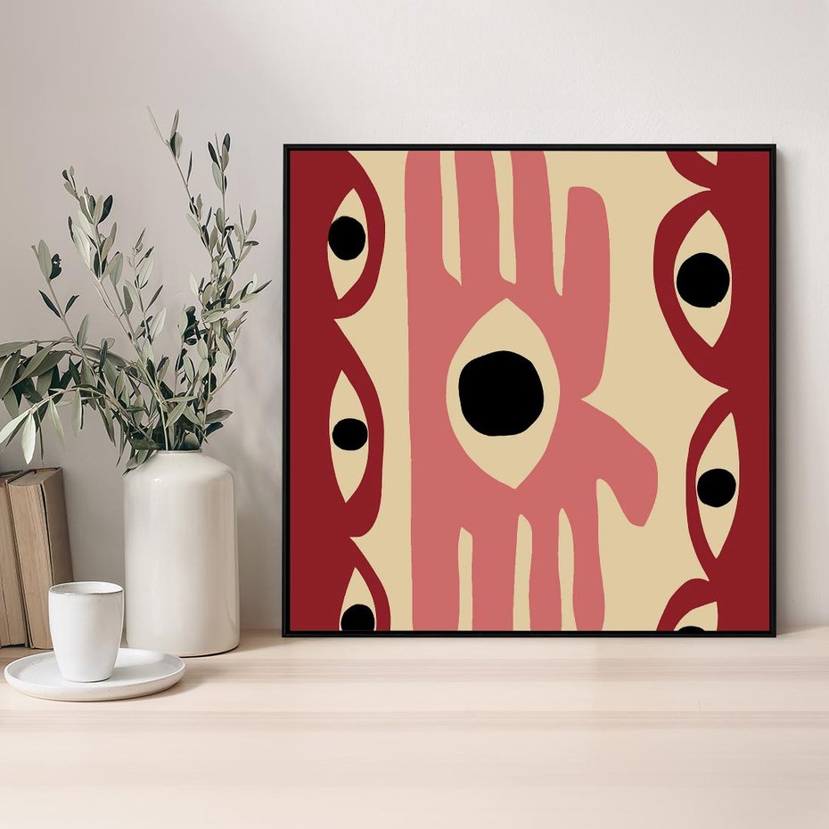 Obraz w ramie 50x50 - Migotliwe Kształty - abstrakcyjny obraz, boho styl - rama czarna