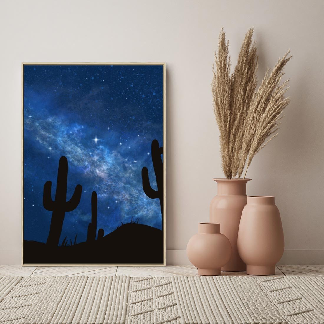 Obraz w ramie 50x70 - Nocne Tajemnice Pustyni - gwieździsta noc, granatowe niebo - rama drewno