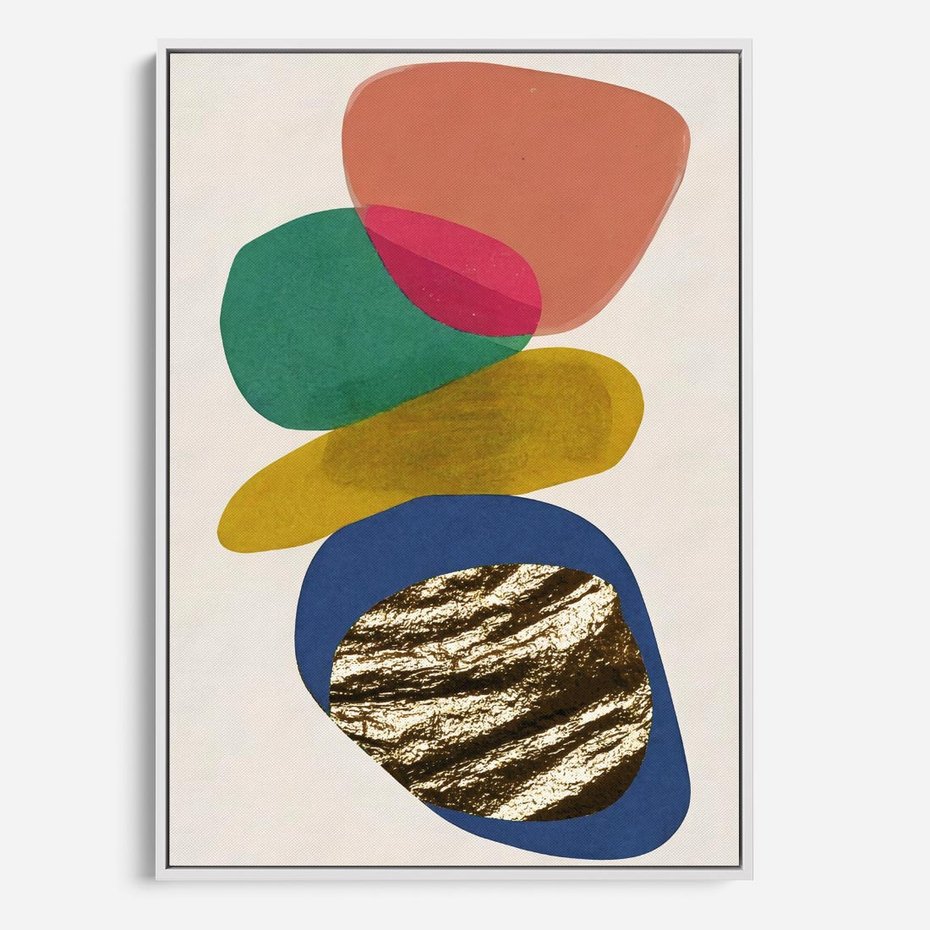 Obraz w ramie 80x120 - Kolorowe Przenikanie Kształtów - abstrakcyjne formy, obraz olejny - rama biała