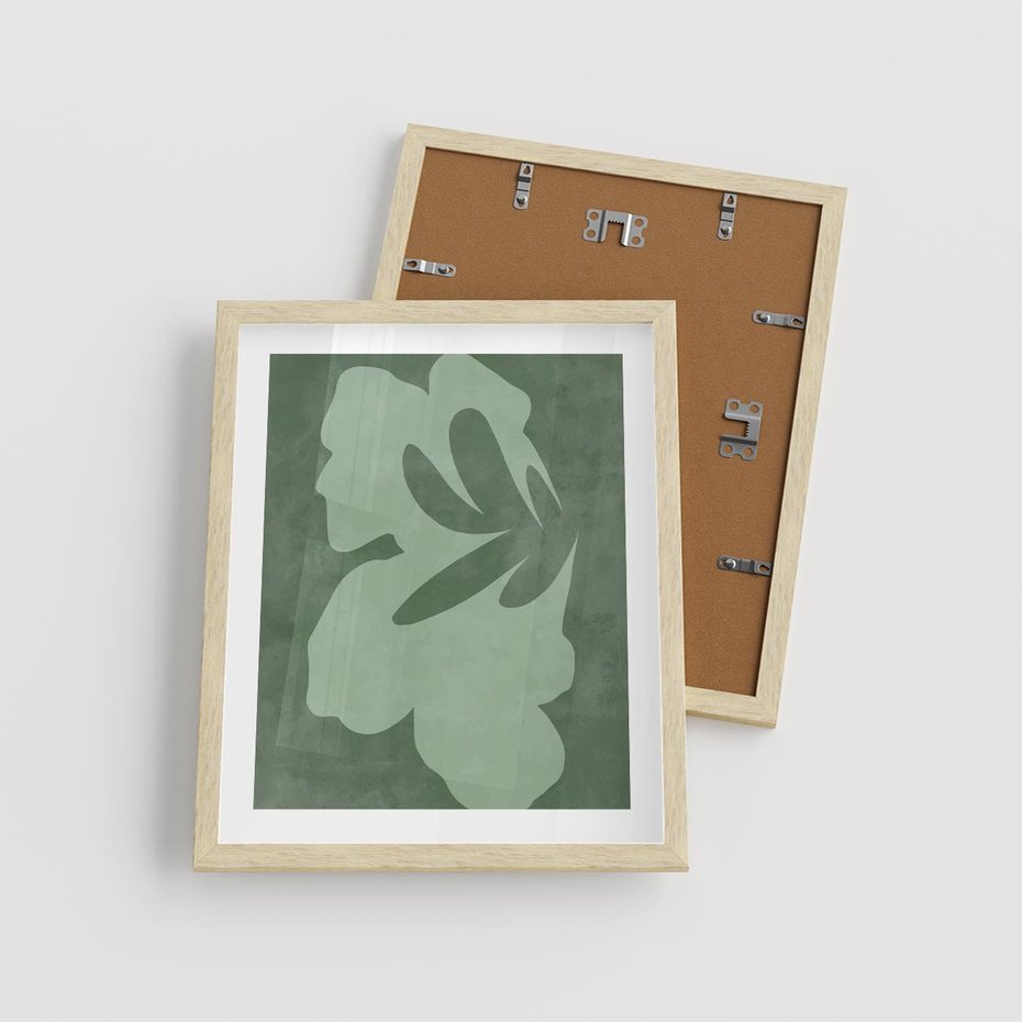 Plakat w ramie 40x50 - Kształty Zieleni - abstrakcyjny kształt, zielony plakat - rama drewno