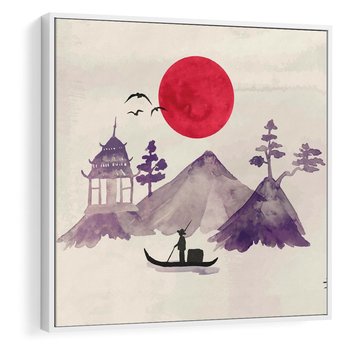 Obraz w ramie 80x80 - Odbicie Słońca - japońska sztuka, akwarela - rama biała