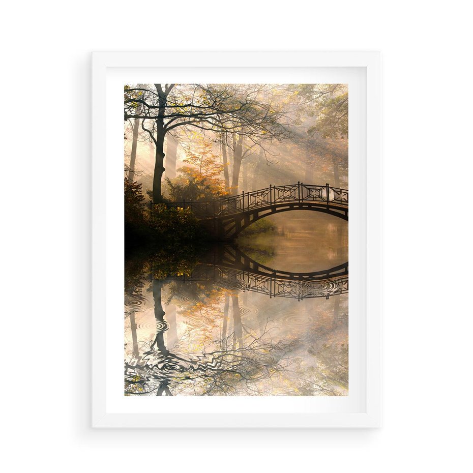 Plakat w ramie 50x70 - Romantyczny Mostek - mostek, romantyczny - rama biała