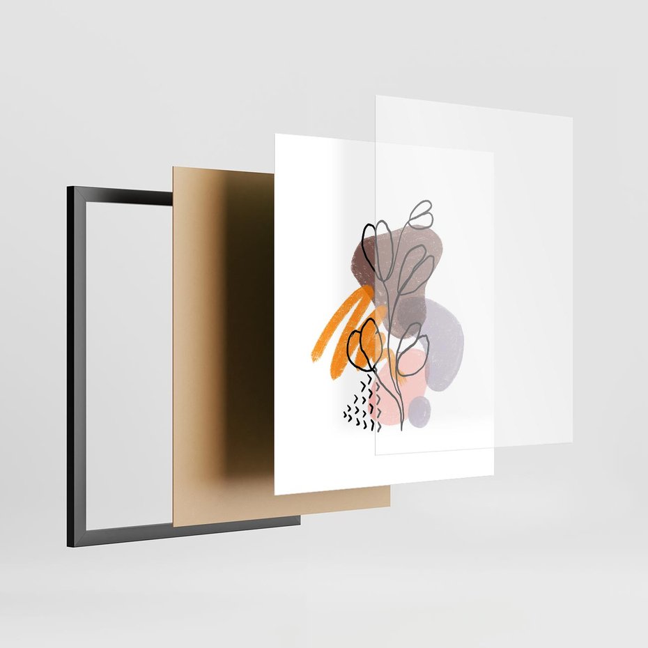 Plakat w ramie 40x50 - Bezgraniczne Widzenia - abstrakcyjna sztuka, liść gałązka - rama czarna