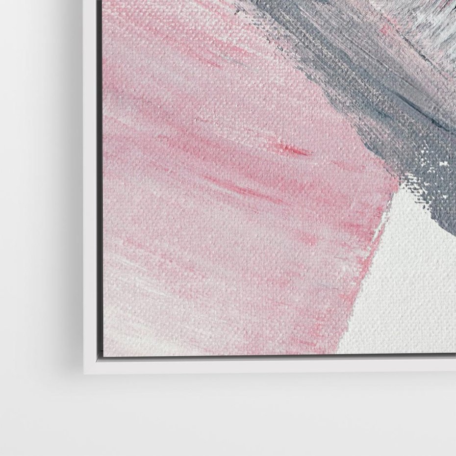 Obraz w ramie 50x50 - Kontrastujący Ruch Emocji - abstrakcyjne pasy farby, kolory róż szary czarny - rama biała