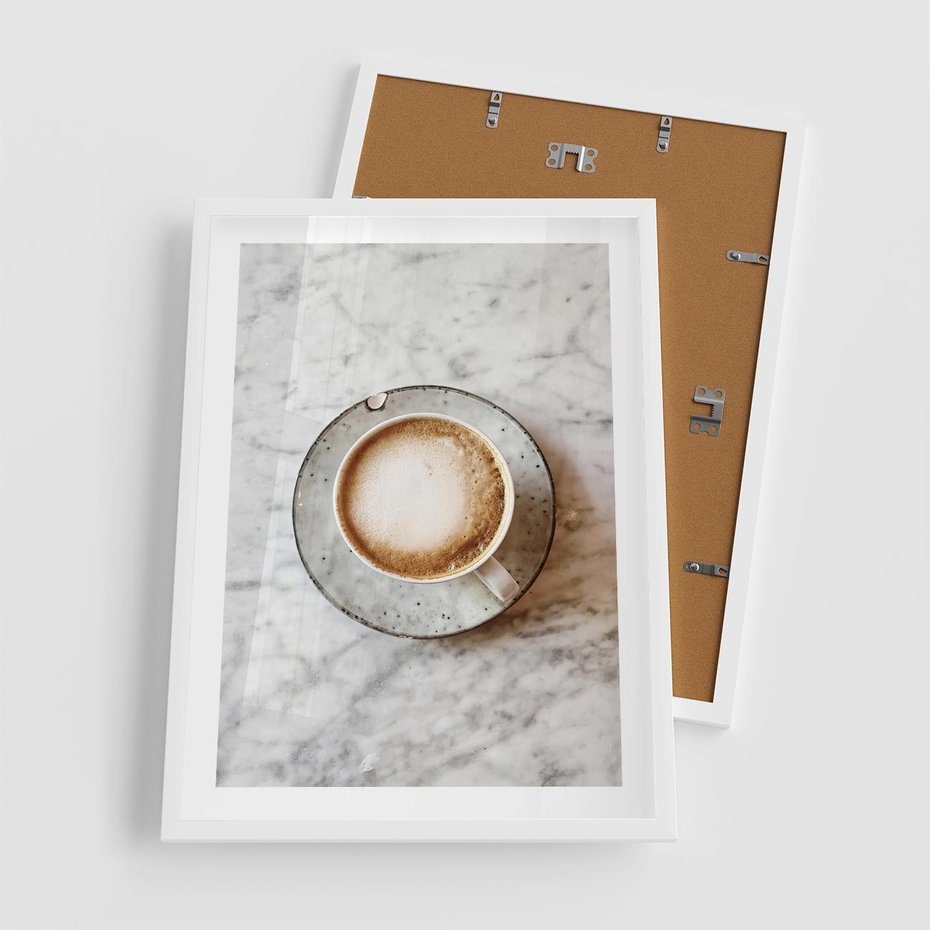 Plakat w ramie 50x70 - Kawa w Perfekcji - kawa w filiżance, cappuccino - rama biała