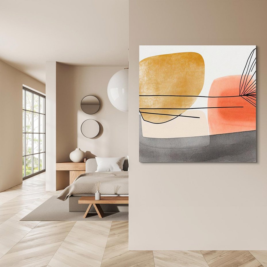 Obraz na płótnie 60x60 - Roślinny Szkic - abstrakcyjne, nieregularne plamy łososiowego koloru