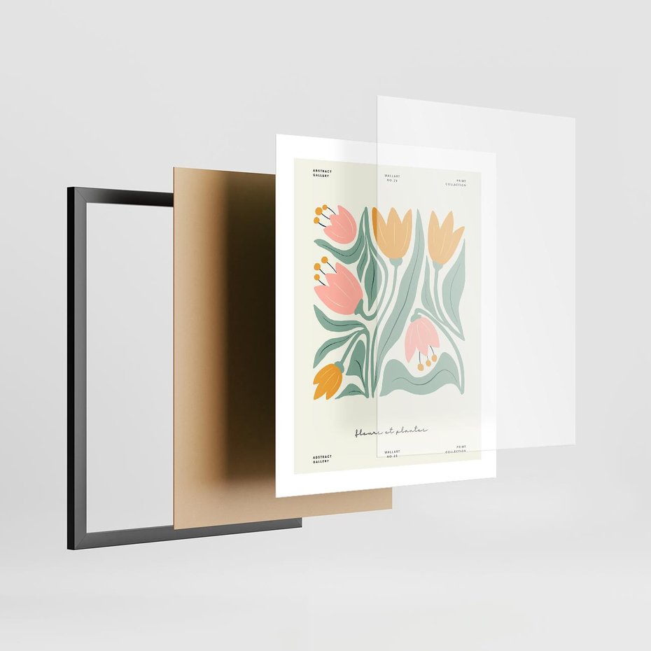 Plakat w ramie 40x50 - Tajemnicza Aura - kwiaty, nowoczesna abstrakcja - rama czarna