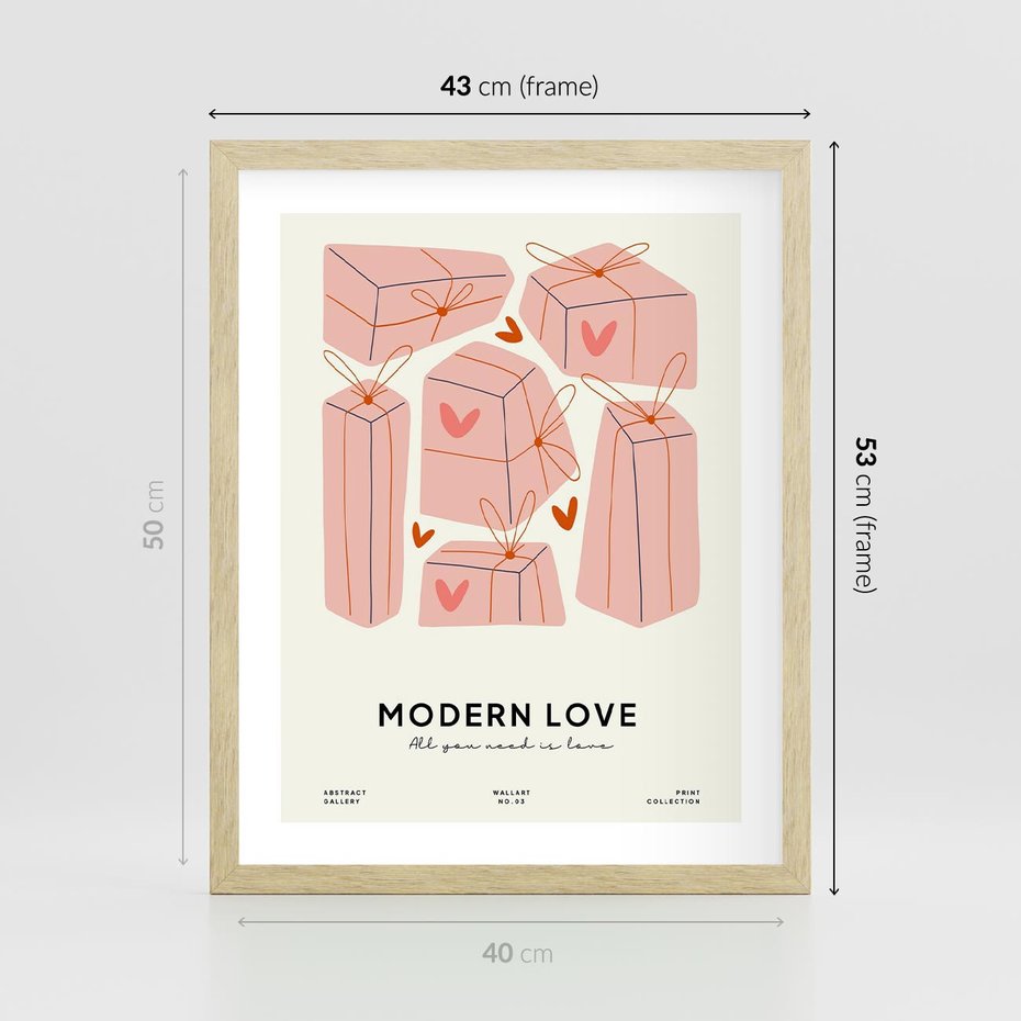 Plakat w ramie 40x50 - Nowoczesna Miłość - nowoczesna grafika, pastelowe kolory - rama drewno