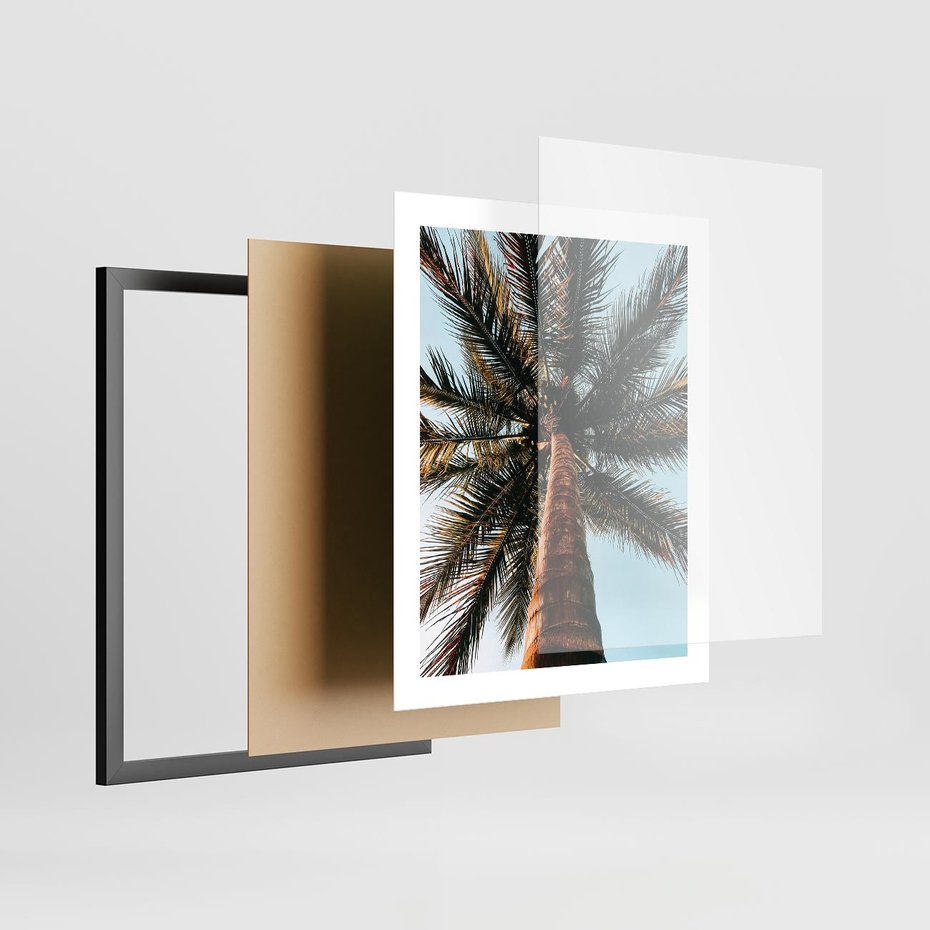 Plakat w ramie 40x50 - Rajskie Inspiracje: Palma na Niebie - palma, na tle nieba - rama czarna
