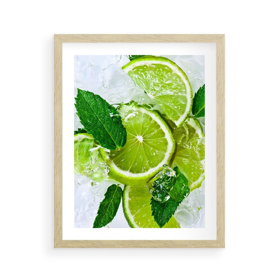 Plakat w ramie 40x50 - Ożywczy duet limonek i cytryn - limonki, cytryny - rama drewno