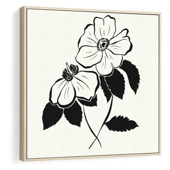 Obraz w ramie 50x50 - Poezja kwiecistej kreski - kwiaty, minimalistyczne - rama drewno
