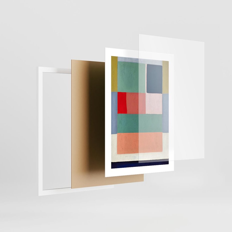 Plakat w ramie 30x40 - Bezgraniczne Nastroje Harmonii - abstrakcyjne geometryczne kształty, olejny obraz - rama biała