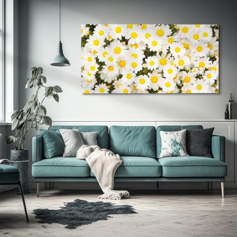 Obraz na płótnie 140x70 - Delikatność Kwiatowej Przyrody - stokrotki, kwiaty