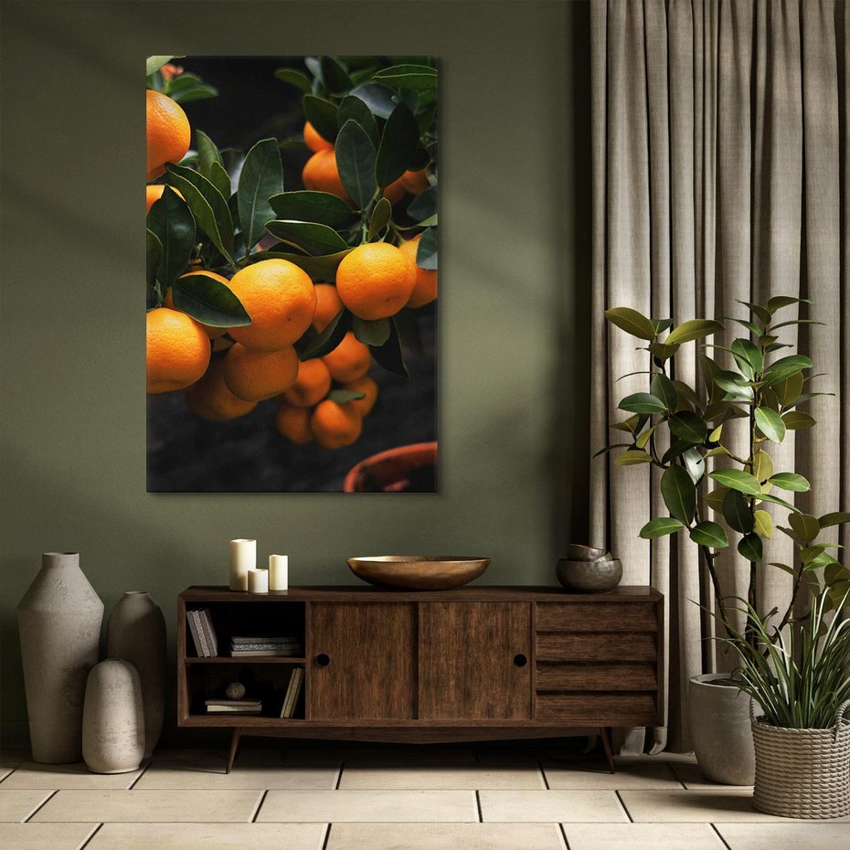 Obraz na płótnie 70x100 - Mandarynki na Drzewku - Owoce Pory Roku - mandarynki, drzewko