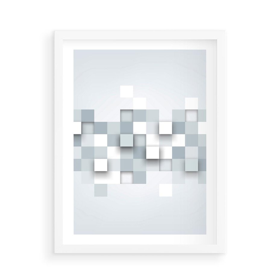 Plakat w ramie 50x70 - Trójwymiarowe formy geometryczne - geometria, 3D - rama biała