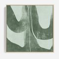 Obraz w ramie 50x50 - Nurtująca Kompozycja Zieleni - abstrakcyjne delikatne zielone linie, podobne do gałęzi kwiatów - rama drewno
