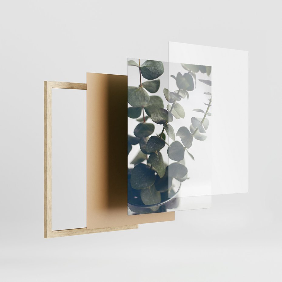 Zestaw obrazy w ramie 50x70 galeria - Eukaliptus, liście, skandynawski, boho - rama drewno
