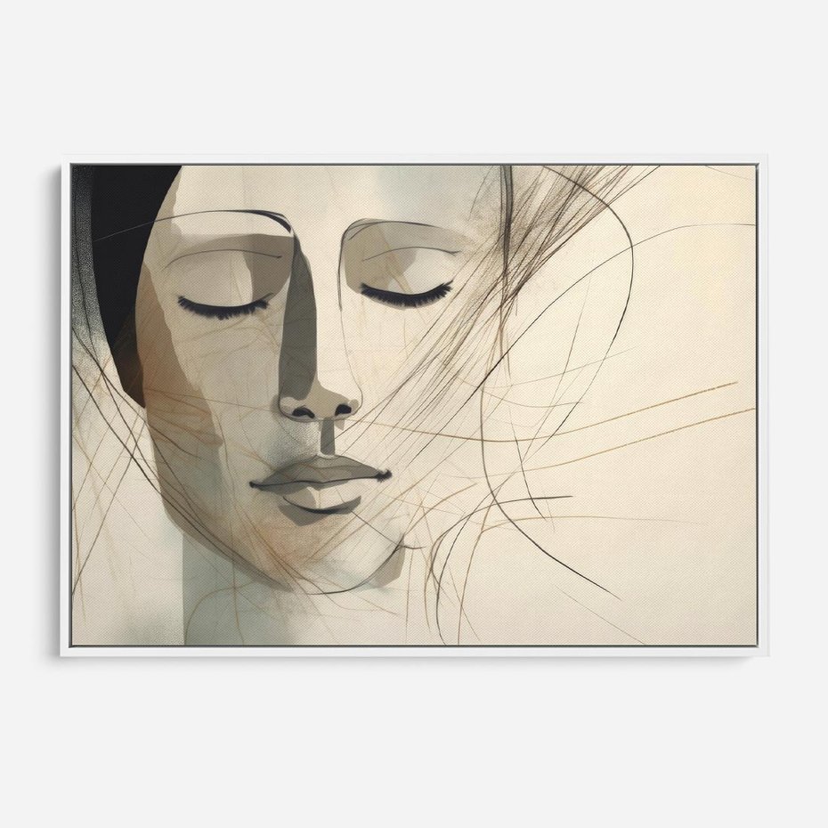 Obraz w ramie 70x50 - Tylko Zamknij Oczy - twarz kobiety, zamknięte oczy - rama biała