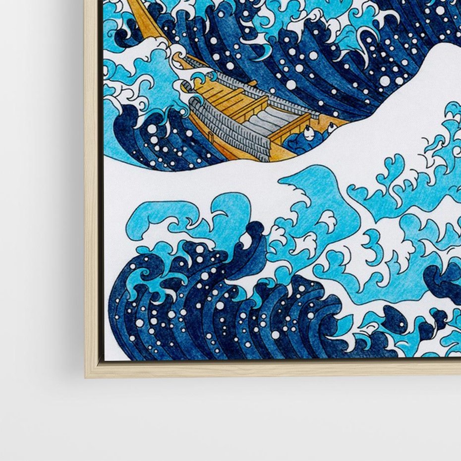 Obraz w ramie 70x50 - Wzburzone Morze - wielka fala w kaganawie, Hokusai - rama drewno