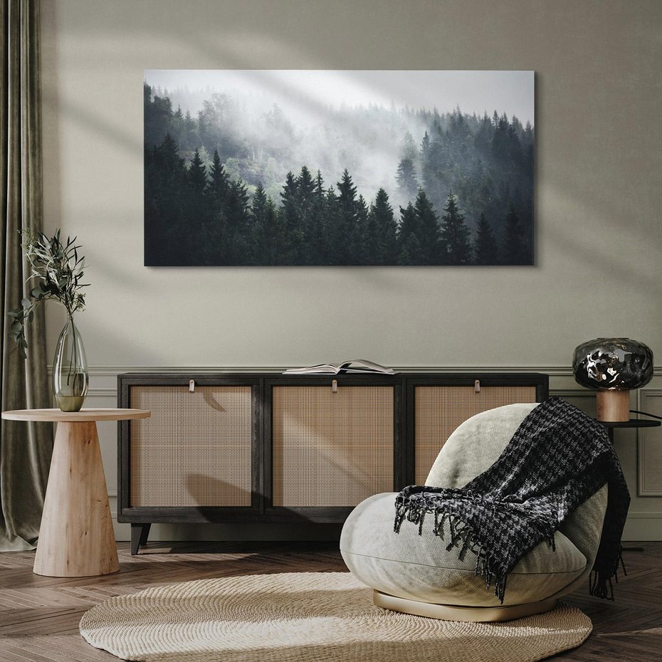 Obraz na płótnie 120x60 - Las w górach: mistyczna mgła - las, góry