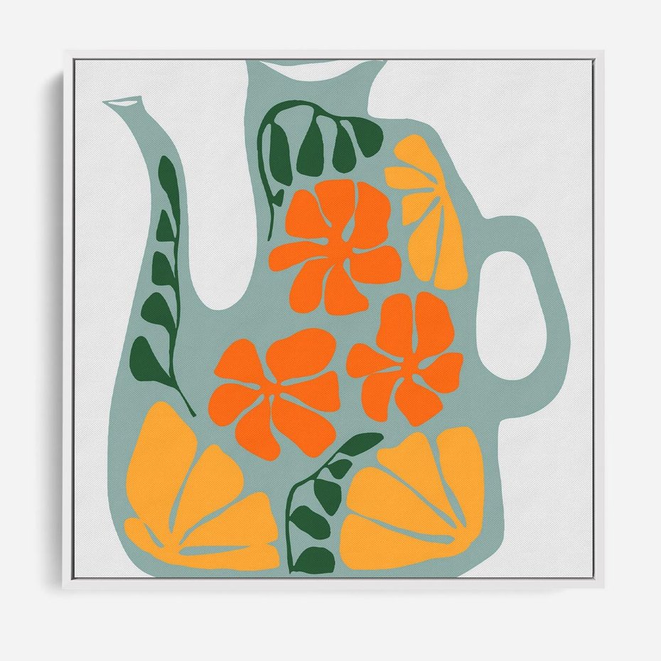 Obraz w ramie 80x80 - Kolorystyczna Ekspresja - czajnik, abstrakcja - rama biała