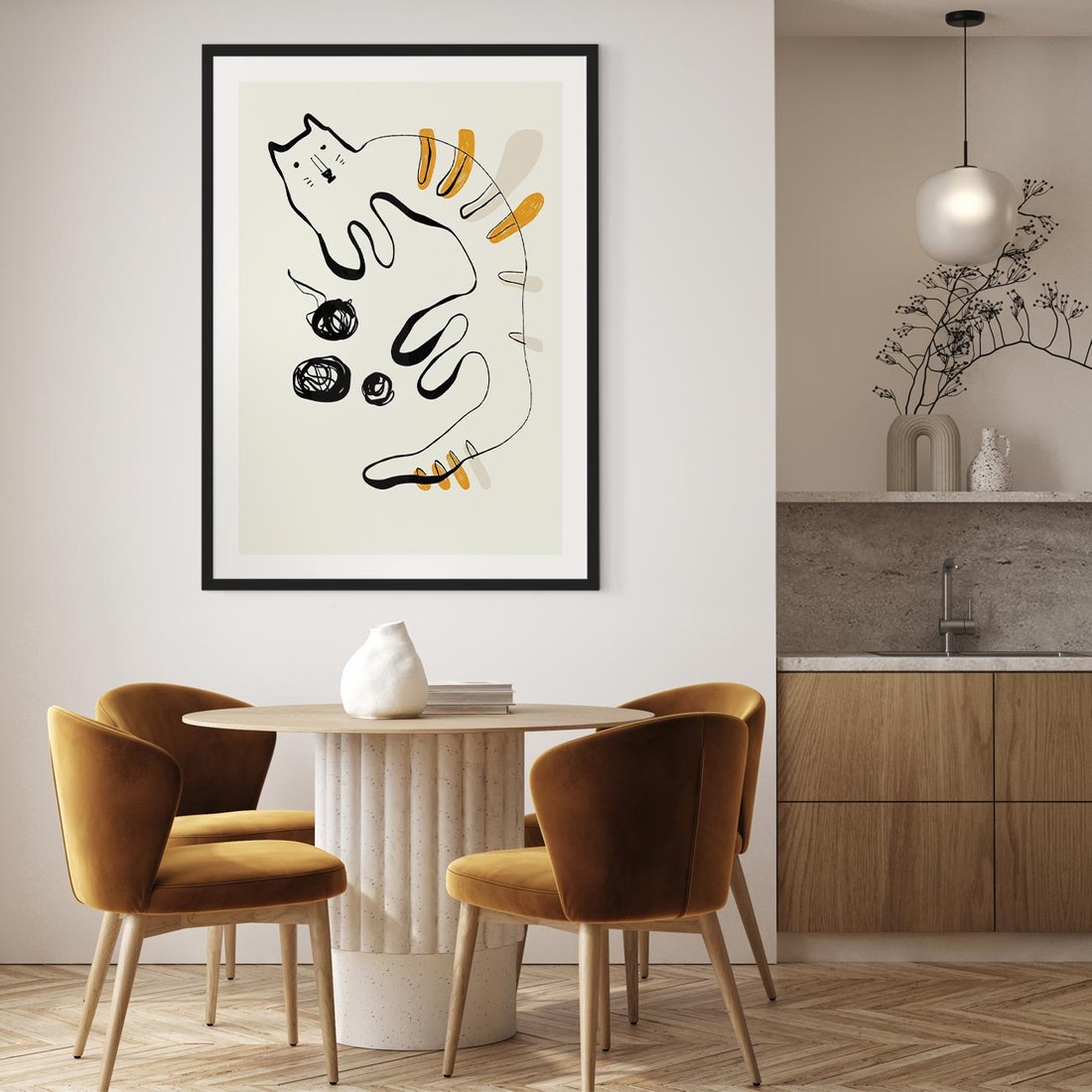 Plakat w ramie 50x70 - Picassowska Abstrakcja Kota - abstrakcyjna grafika kota, jak picasso - rama czarna